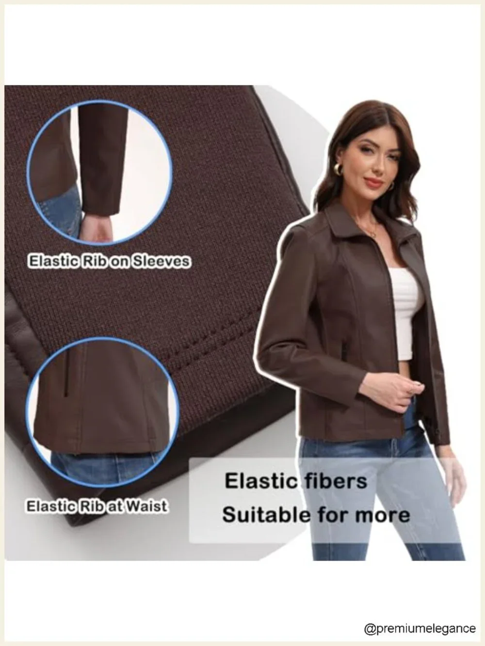 Faux Leather Motorcycle Jacket Zip Up Quilted Coat Going Out